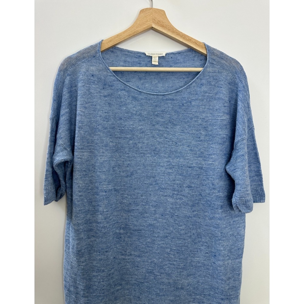 Eileen Fisher 100% Linen Open Knit Semi Sheer Longline Tunic Top Split Hem M - Picture 3 of 15